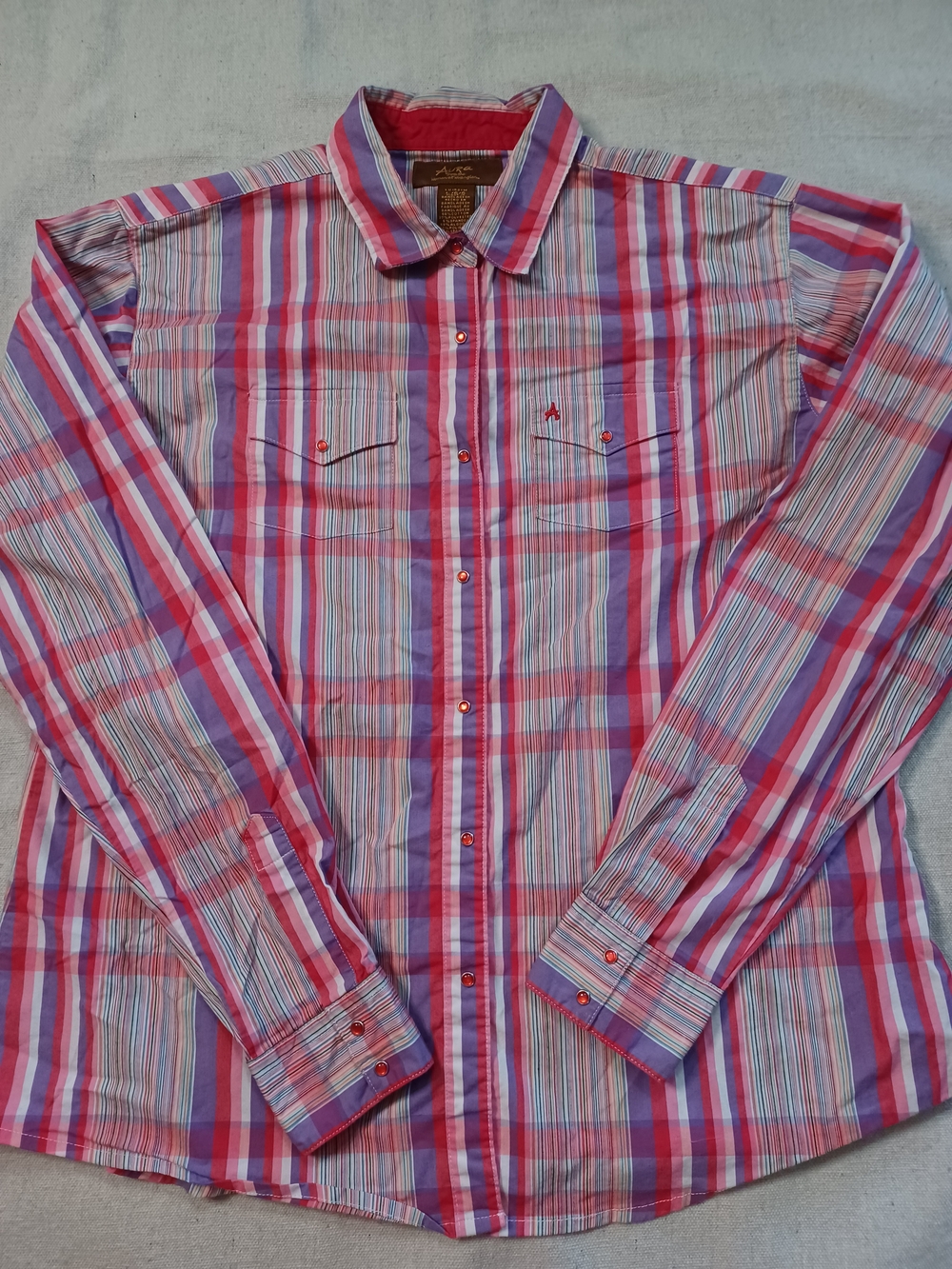 Aura by Wrangler Striped Western Pearl-Snap Shirt Women's Size Large